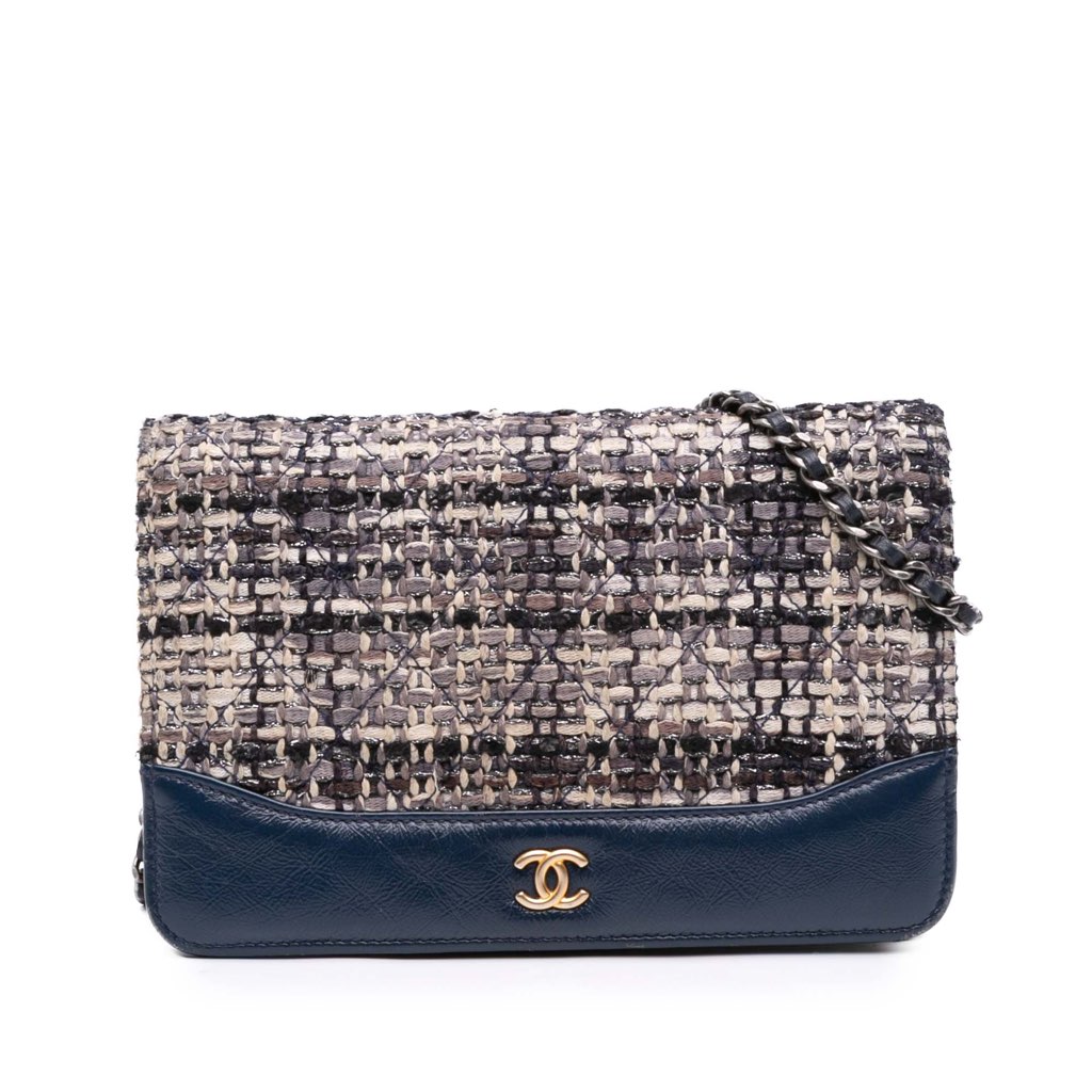 Chanel Quilted Tweed and Calfskin Gabrielle Wallet On Chain