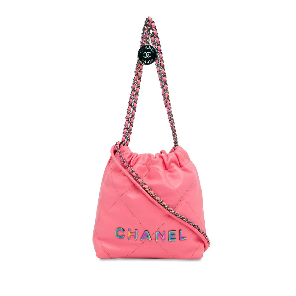 Chanel Mini Shiny Calfskin Rainbow Hardware 22 Handbag Pink Leather Very good - Front View