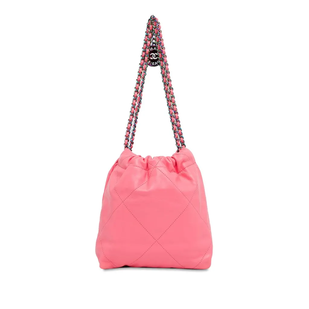 Chanel Mini Shiny Calfskin Rainbow Hardware 22 Handbag Pink Leather Very good - Inside View