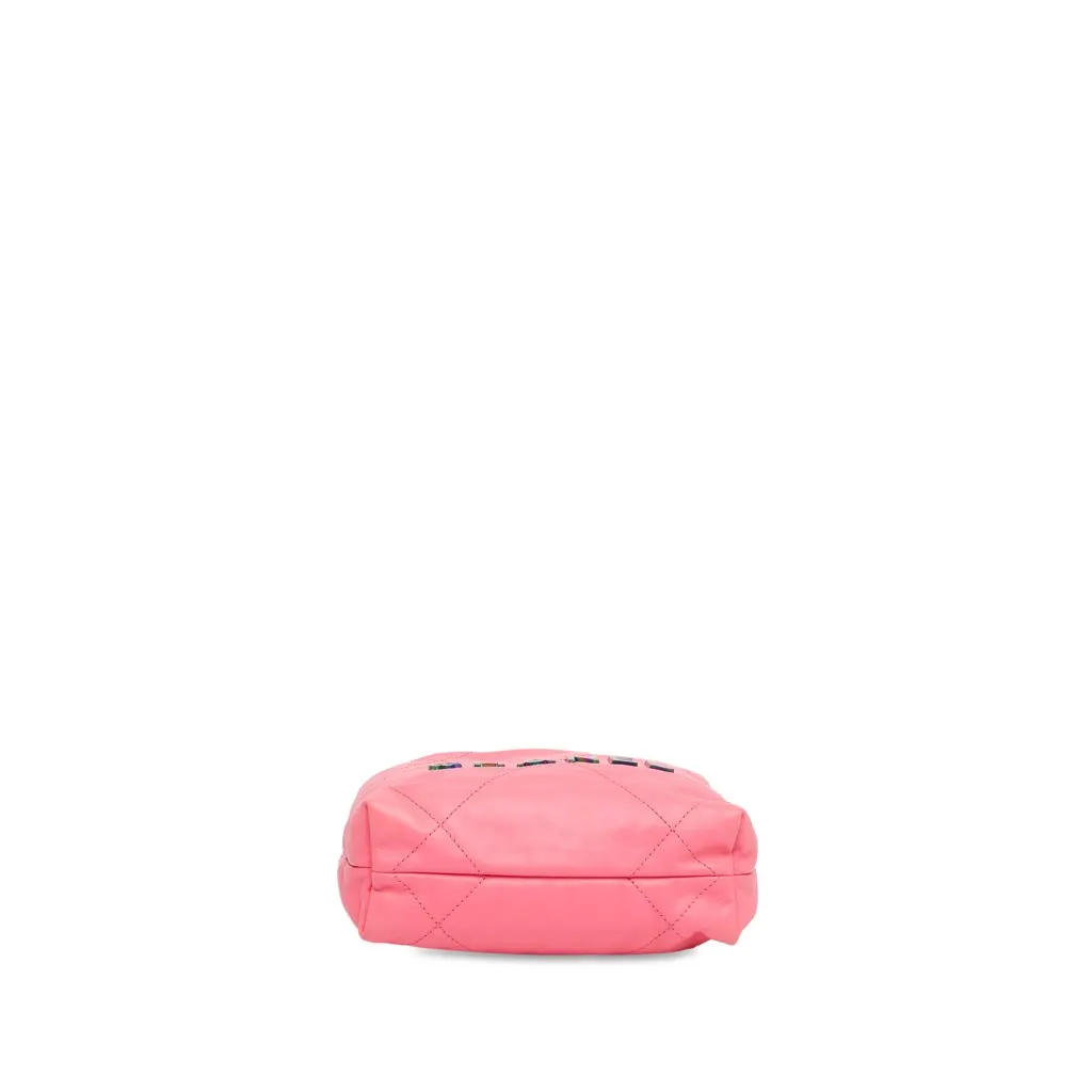 Chanel Mini Shiny Calfskin Rainbow Hardware 22 Handbag Pink Leather Very good - Model View