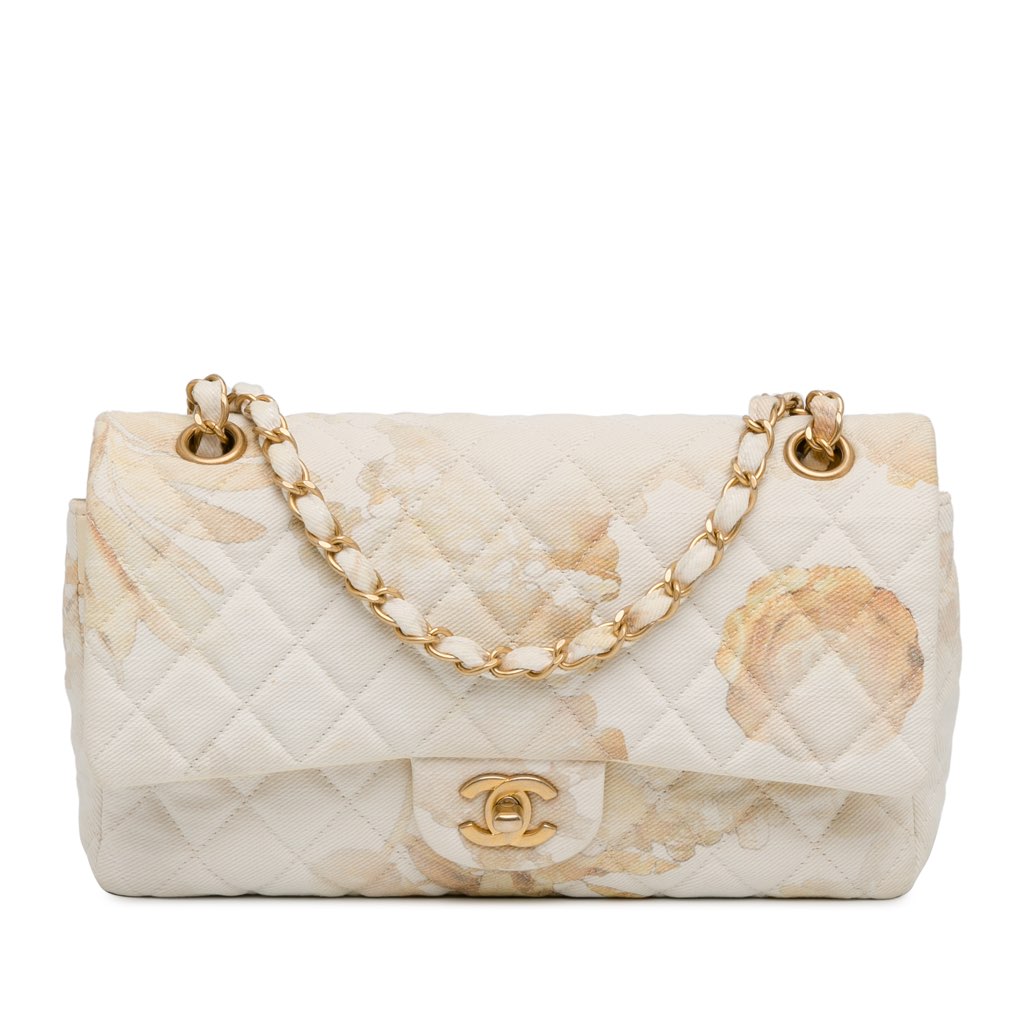 Chanel Medium Classic Printed Denim Floral Double Flap