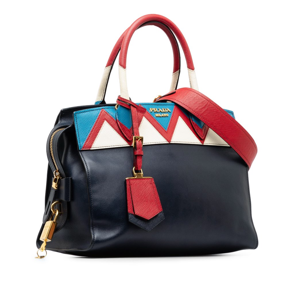 Prada Medium Saffiano Trimmed City Calf Greca Esplanade Satchel - 2