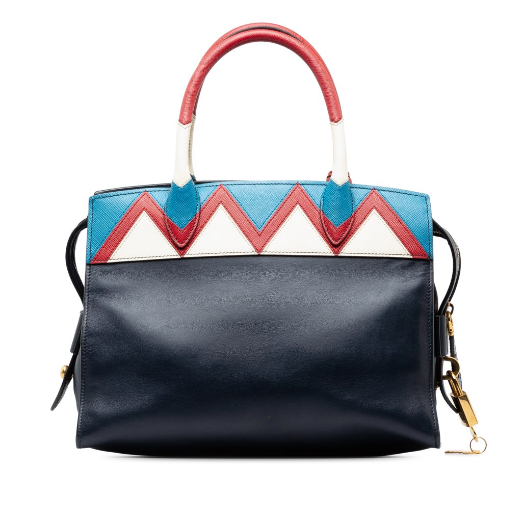 Prada Medium Saffiano Trimmed City Calf Greca Esplanade Satchel - 3