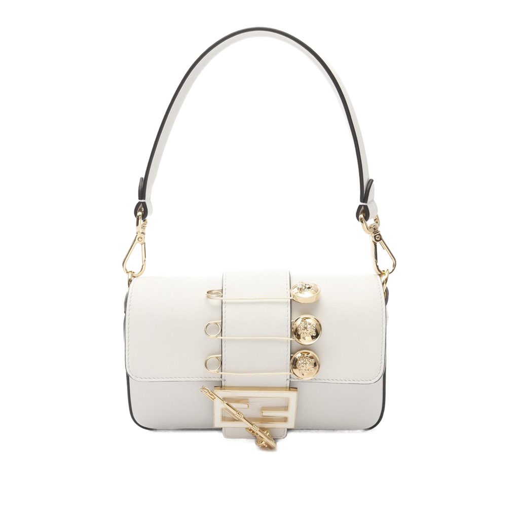 Fendi Versace Vitello Seta Fendace Mini Brooch Baguette Satchel