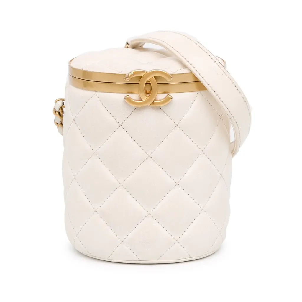 Chanel Small Quilted Lambskin Crown Box Bag White Leather Good - Front View