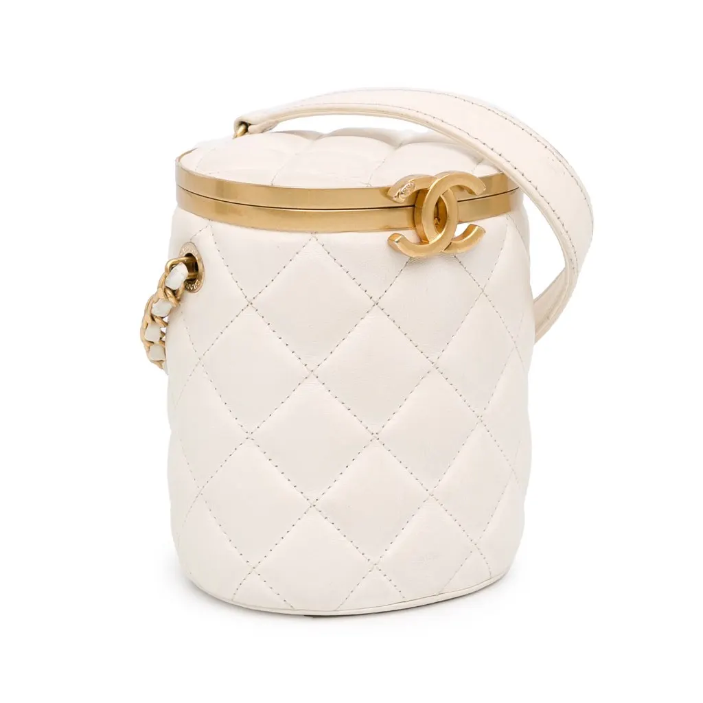 Chanel Small Quilted Lambskin Crown Box Bag White Leather Good - Back View