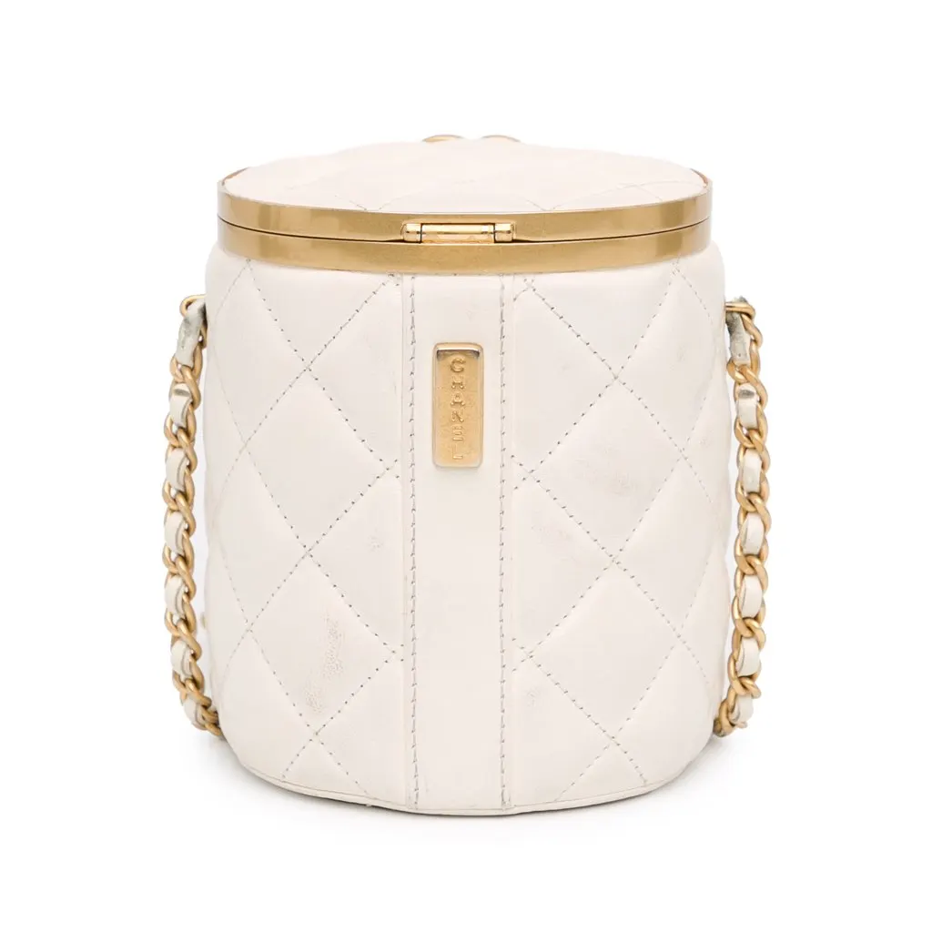 Chanel Small Quilted Lambskin Crown Box Bag White Leather Good - Inside View