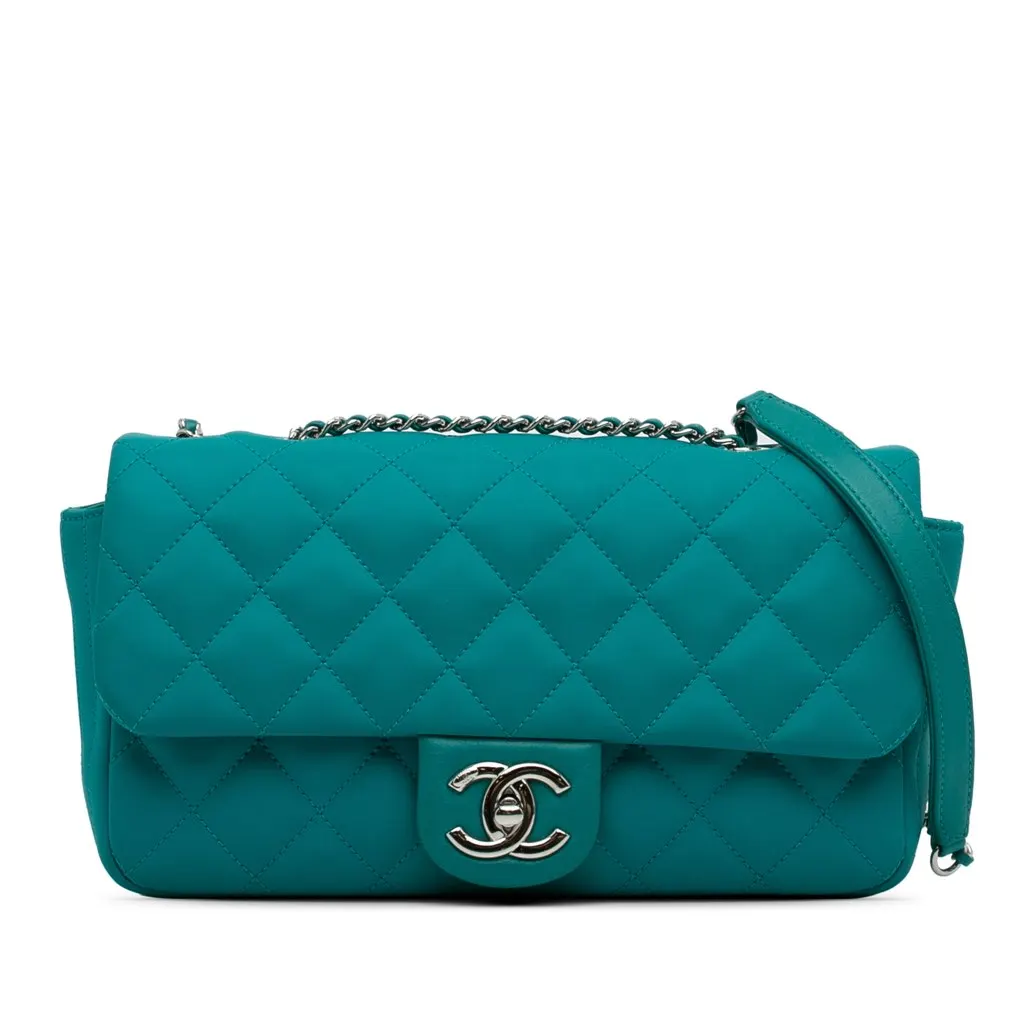 Chanel CC Quilted Calfskin Single Flap Blue Leather Good - Front View