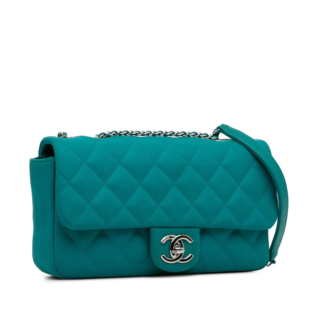Chanel CC Quilted Calfskin Single Flap Blue Leather Good - Back View