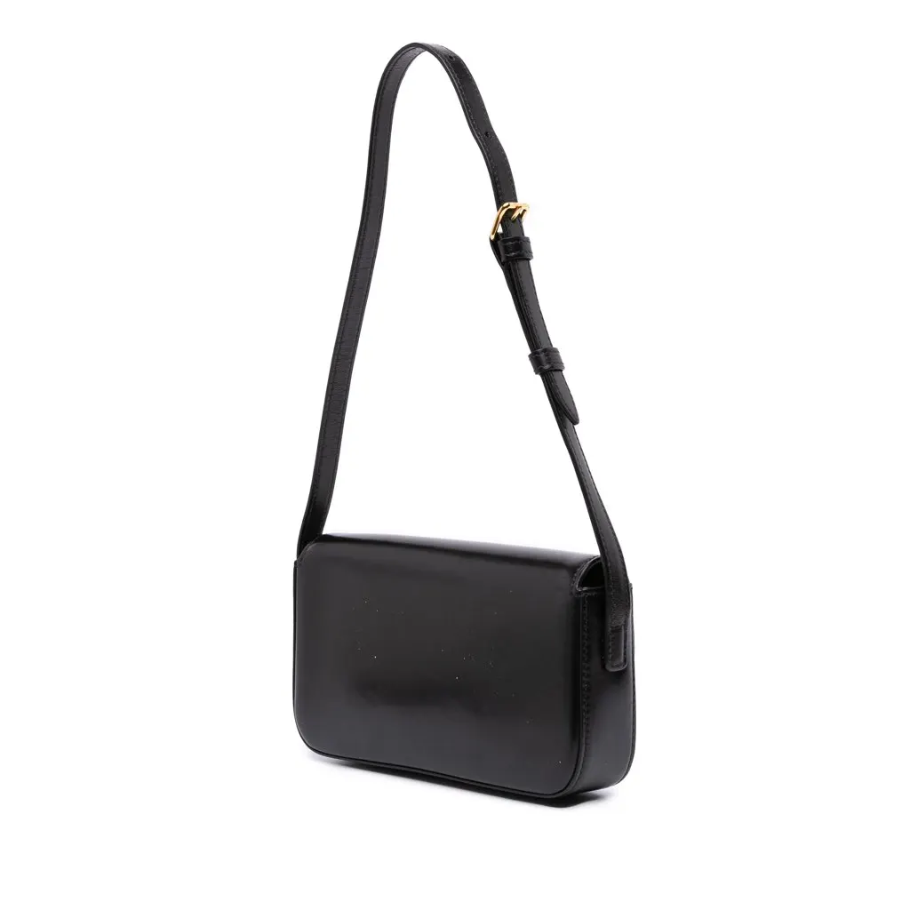 Celine Shiny Calfskin Claude Shoulder Bag Black Leather Good - Back View