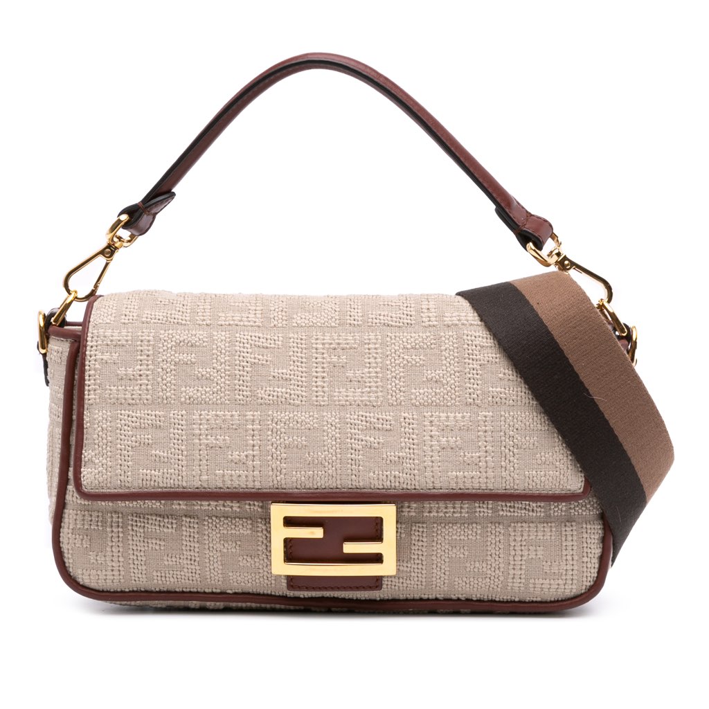 Fendi Zucca Embroidered Canvas Baguette Satchel