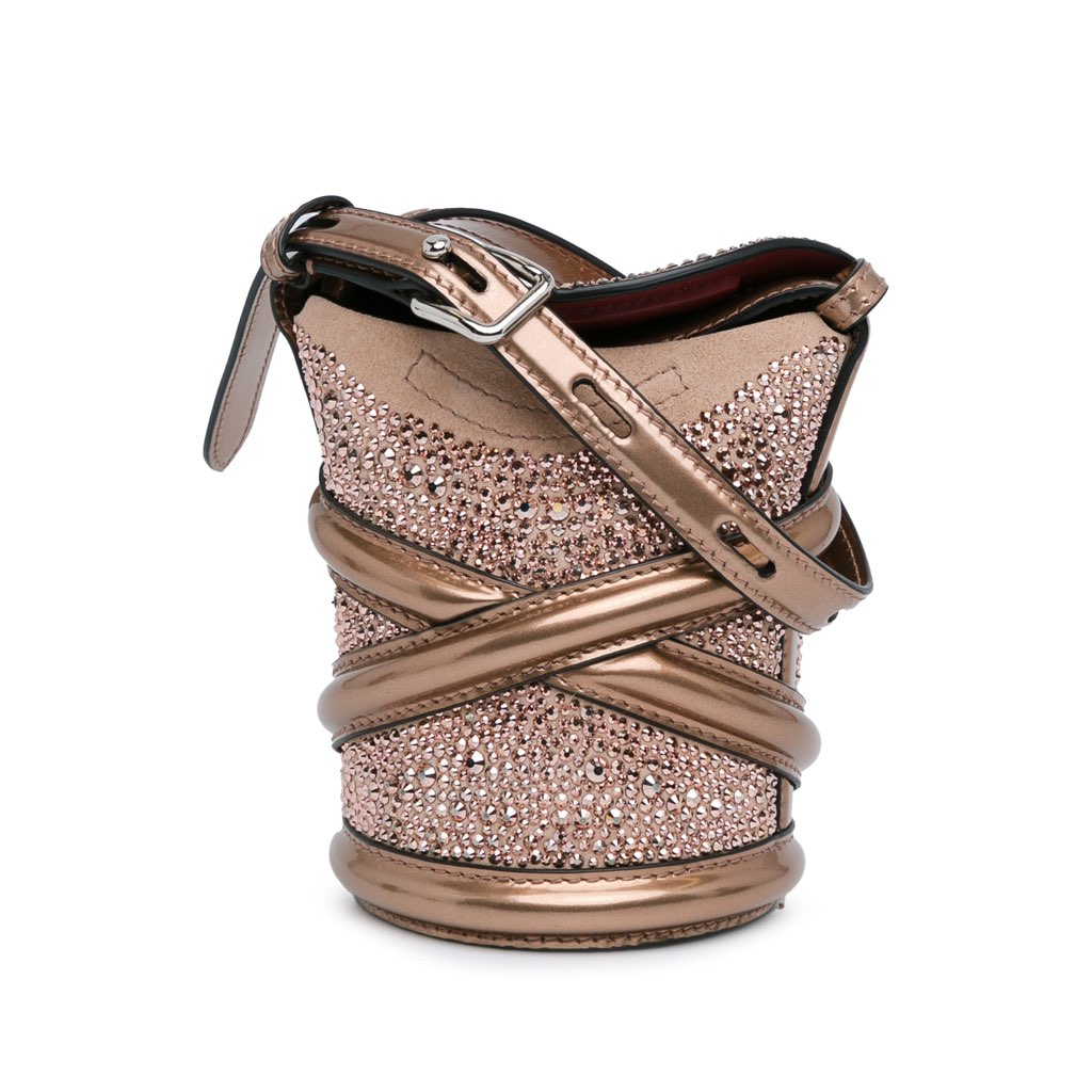 Alexander Mcqueen Calfskin Crystal Embellished The Curve Bucket Bag