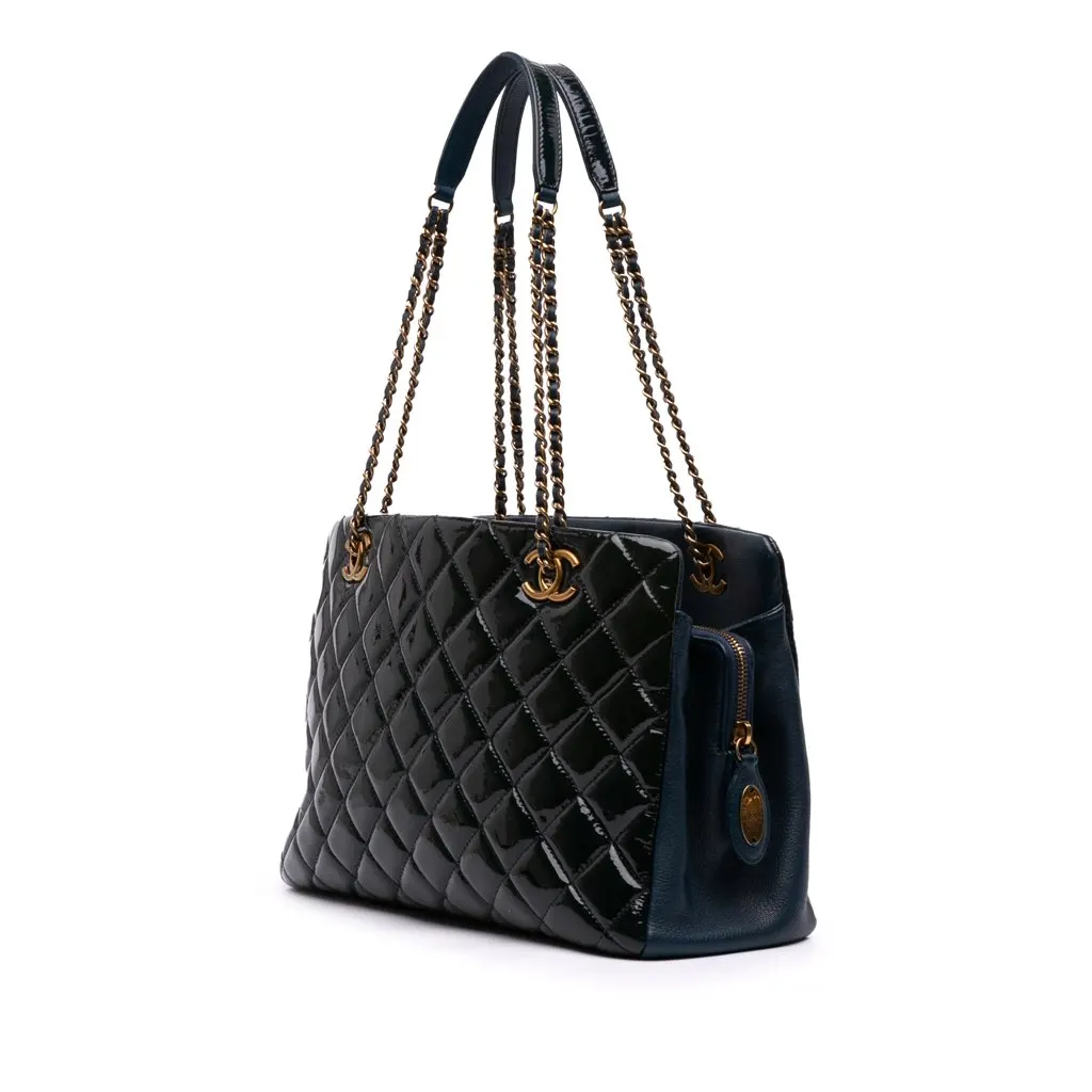 Chanel Paris Salzburg Patent and Goatskin CC Eyelet Tote Blue Leather Good - Back View