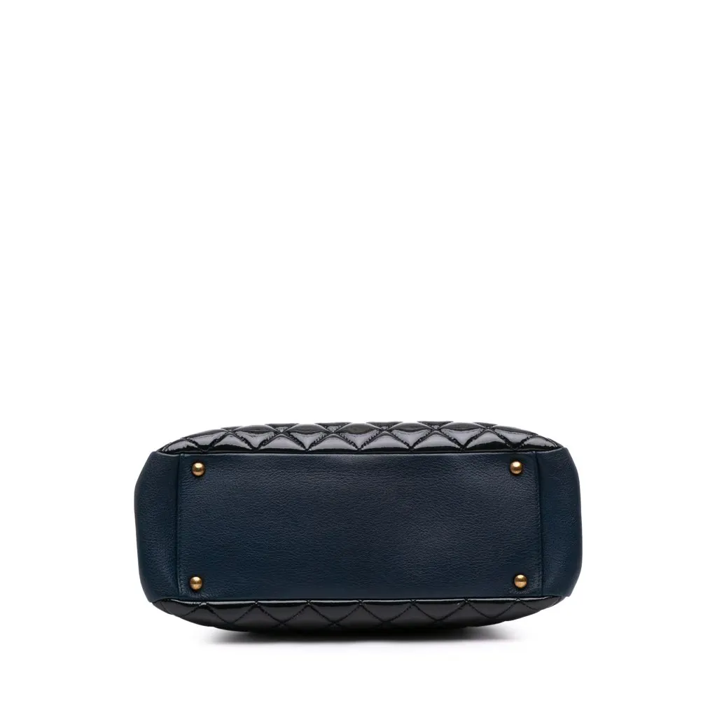Chanel Paris Salzburg Patent and Goatskin CC Eyelet Tote Blue Leather Good - Inside View
