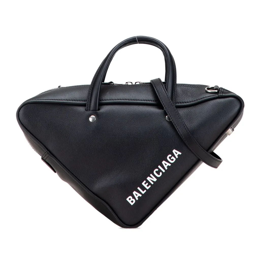 Balenciaga S Leather Triangle Duffle Bag Black Leather Good - Front View