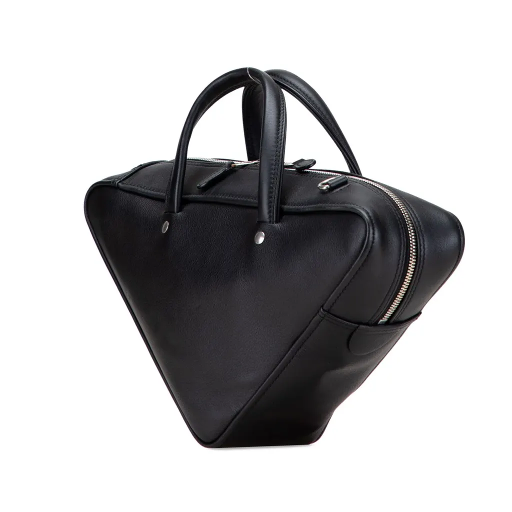 Balenciaga S Leather Triangle Duffle Bag Black Leather Good - Back View