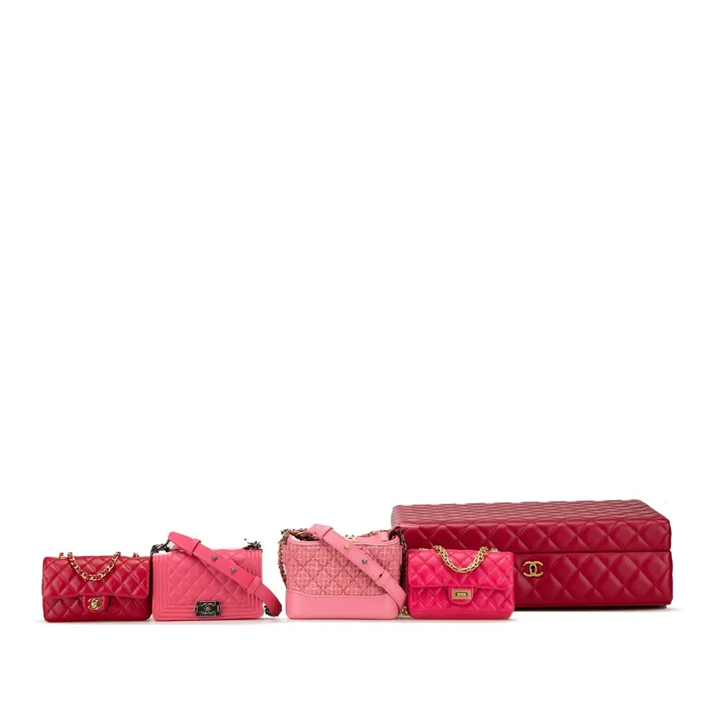 Chanel Limited Edition Success Story Quilted Lambskin Trunk Set of 4 Mini Bags Red Leather Good - Front View