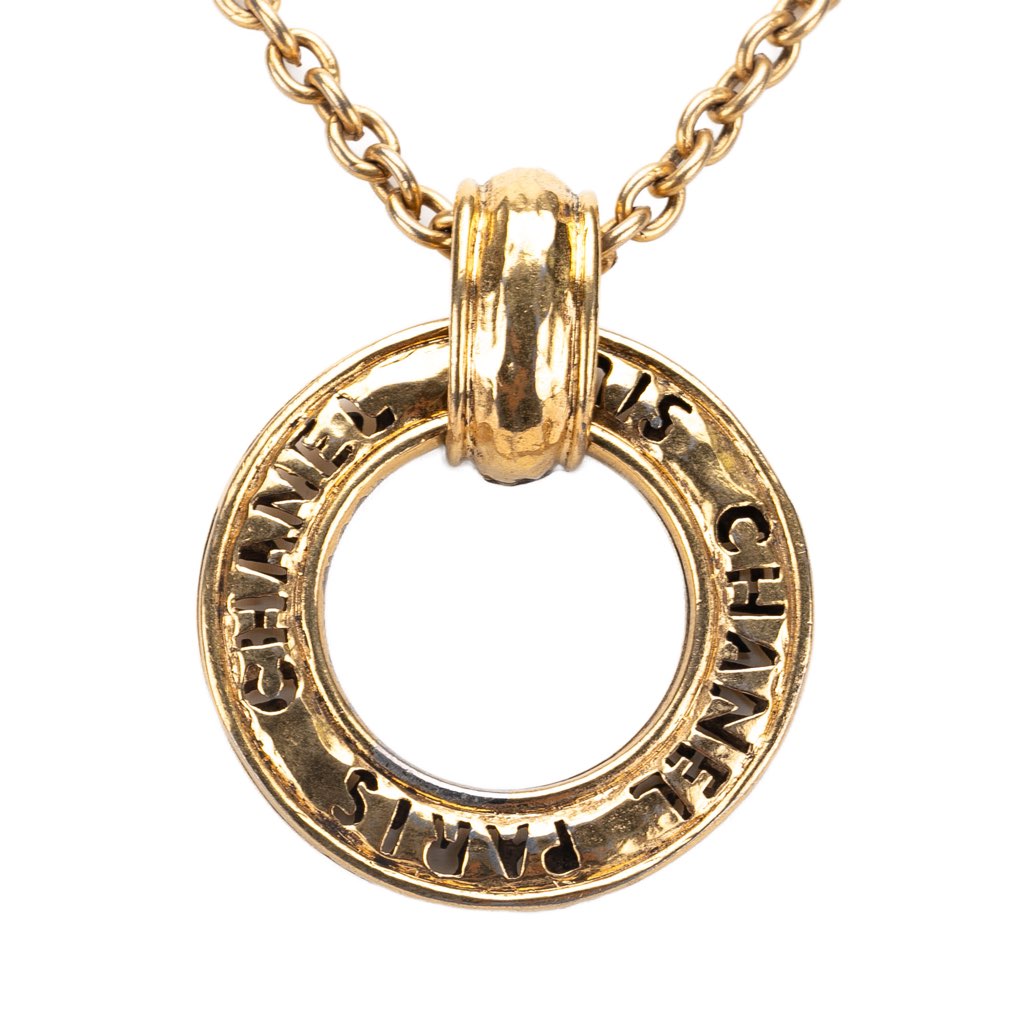 Chanel Gold Plated Logo Loupe Magnifying Glass Pendant Necklace