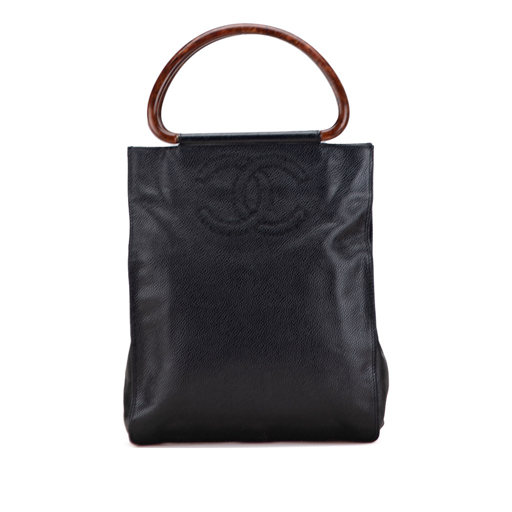 Chanel CC Caviar Wood Top Handle Tote