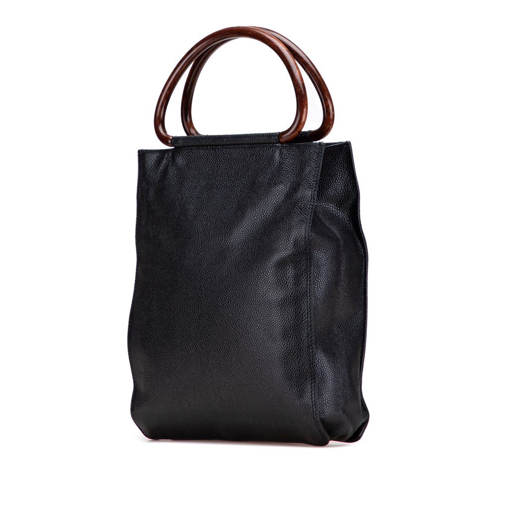 Chanel CC Caviar Wood Top Handle Tote - Back view