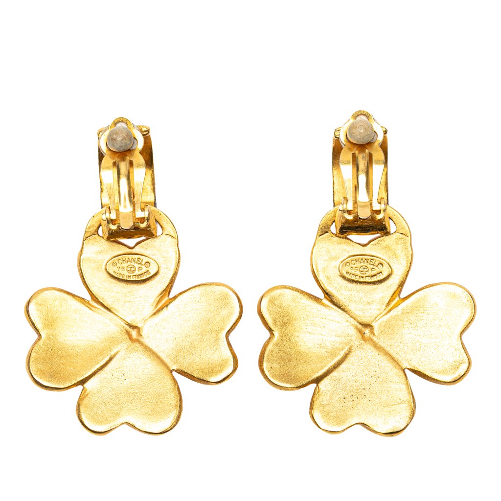 Chanel Gold Plated CC Clover Clip on Earrings - Back view