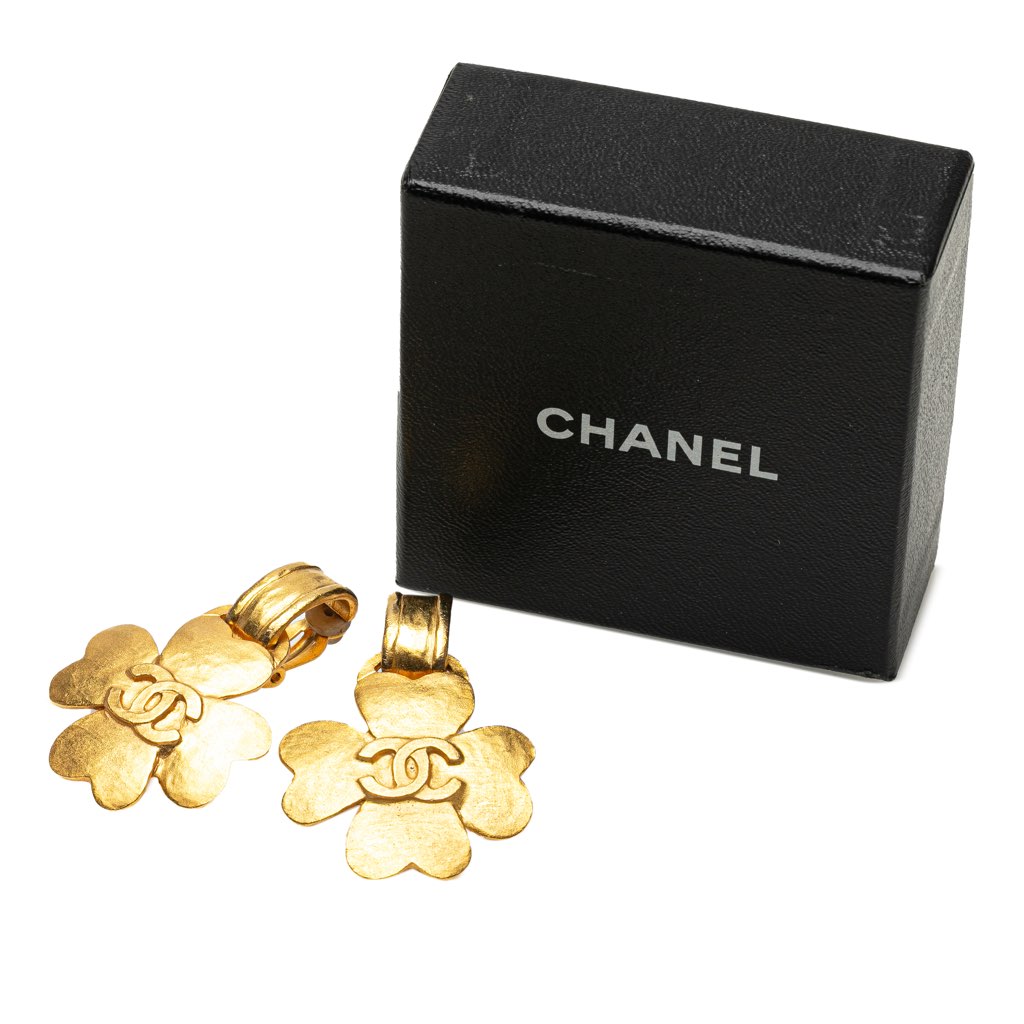Chanel Gold Plated CC Clover Clip on Earrings - 4