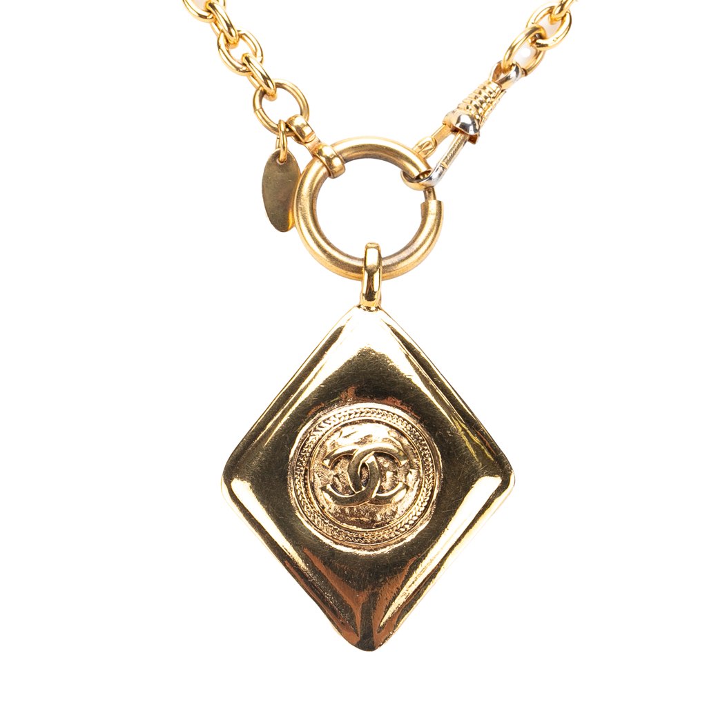 Chanel Gold Plated CC Diamond Shape Pendant Necklace