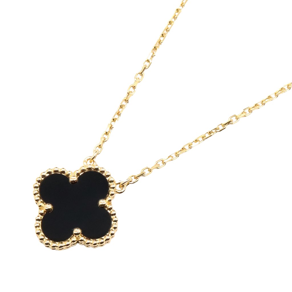 Van Cleef & Arpels 18K Yellow Gold and Onyx Vintage Alhambra Pendant Necklace - 2
