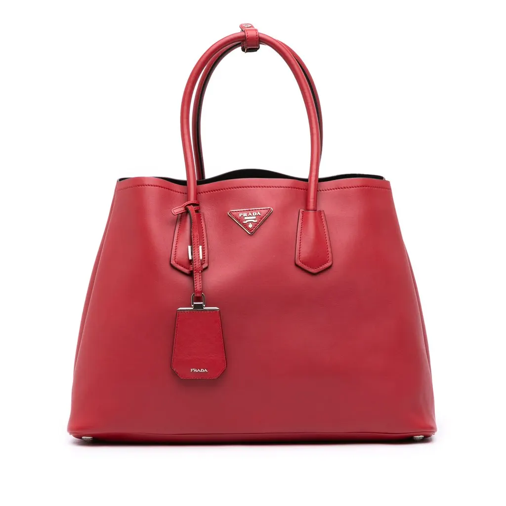 Prada Large City Calf Double Satchel Red Leather Good - Front View