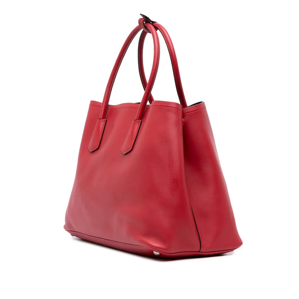 Prada Large City Calf Double Satchel Red Leather Good - Inside View