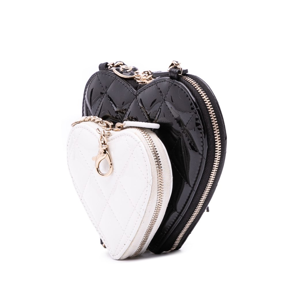 Chanel Quilted Patent Calfskin CC Heart Clutch With Chain - Back view