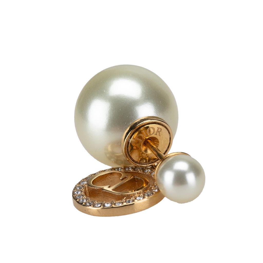 Dior Faux Pearl and Crystal Logo Tribales Drop Push Back Earrings - 3