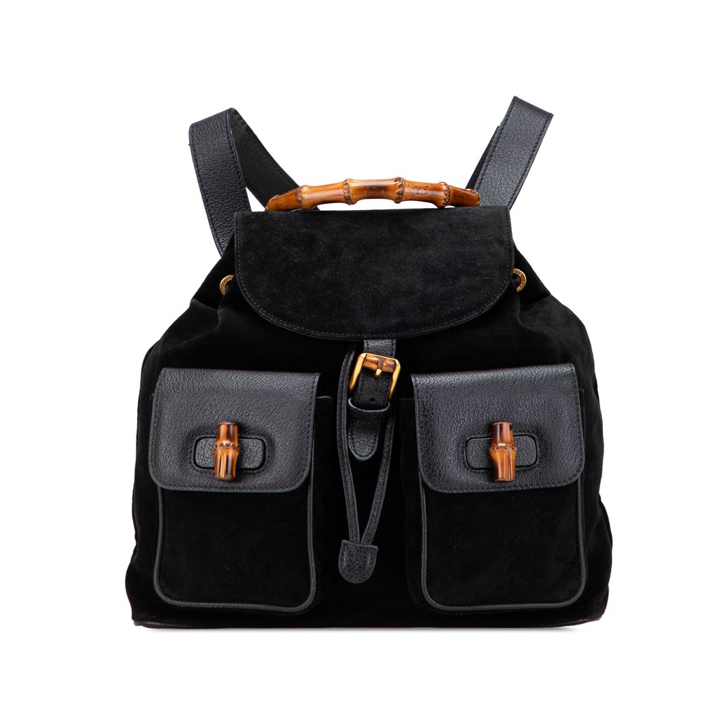 Gucci Suede Bamboo Drawstring Backpack