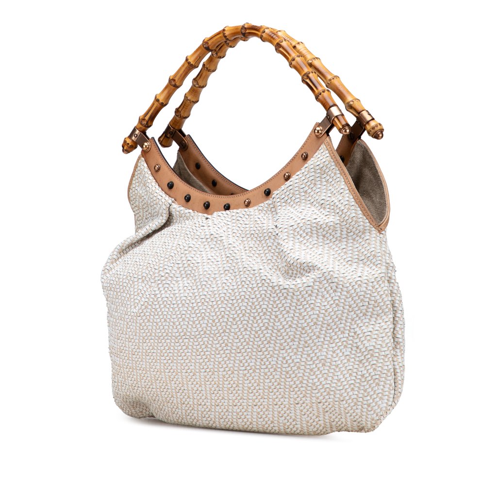 Gucci Woven Leather Bamboo Studded Hobo - Back view