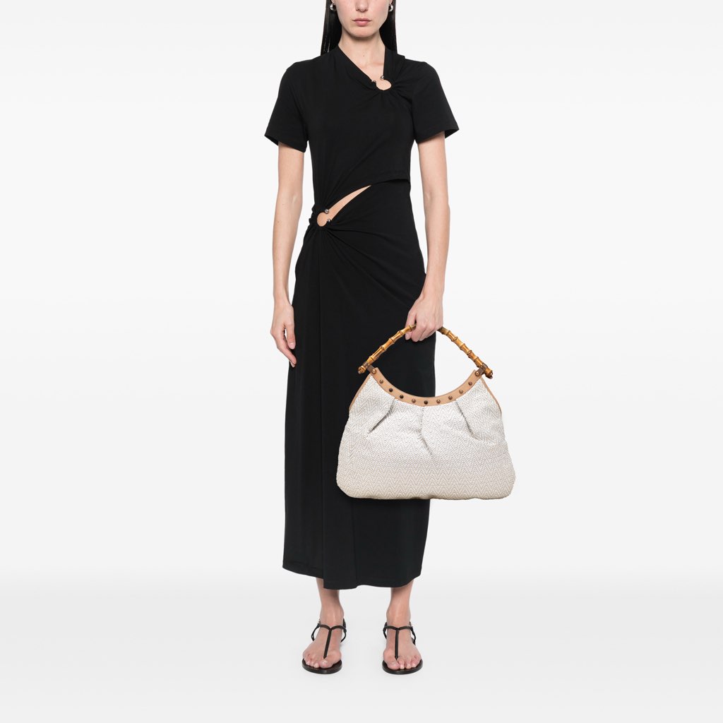 Gucci Woven Leather Bamboo Studded Hobo - Image 13