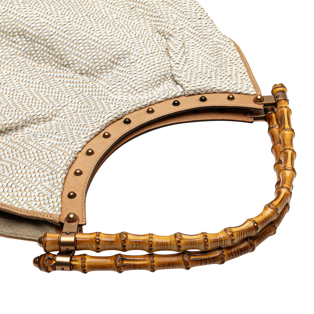 Gucci Woven Leather Bamboo Studded Hobo - Image 12
