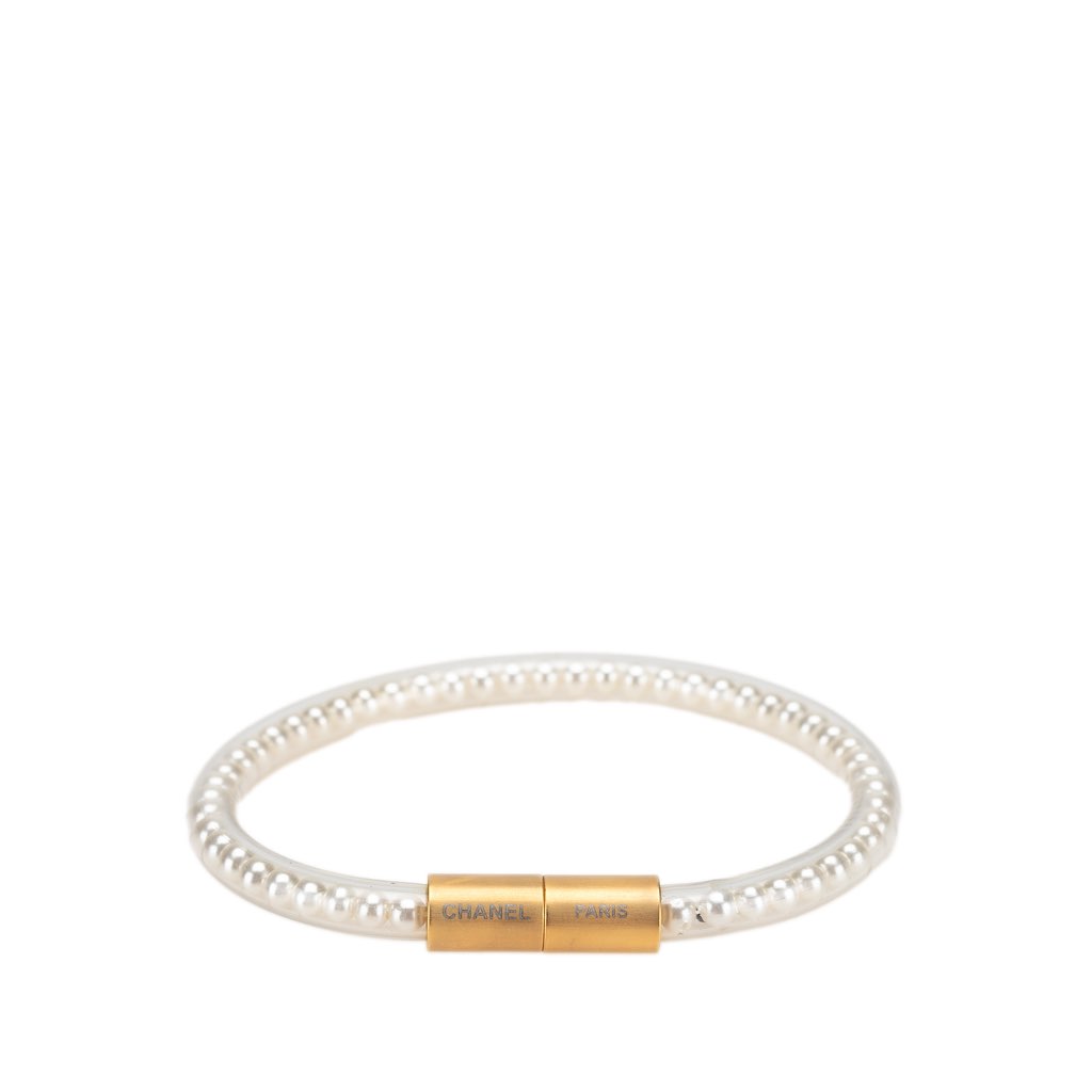 Chanel Faux Pearl PVC Tube Bracelet - Image 6