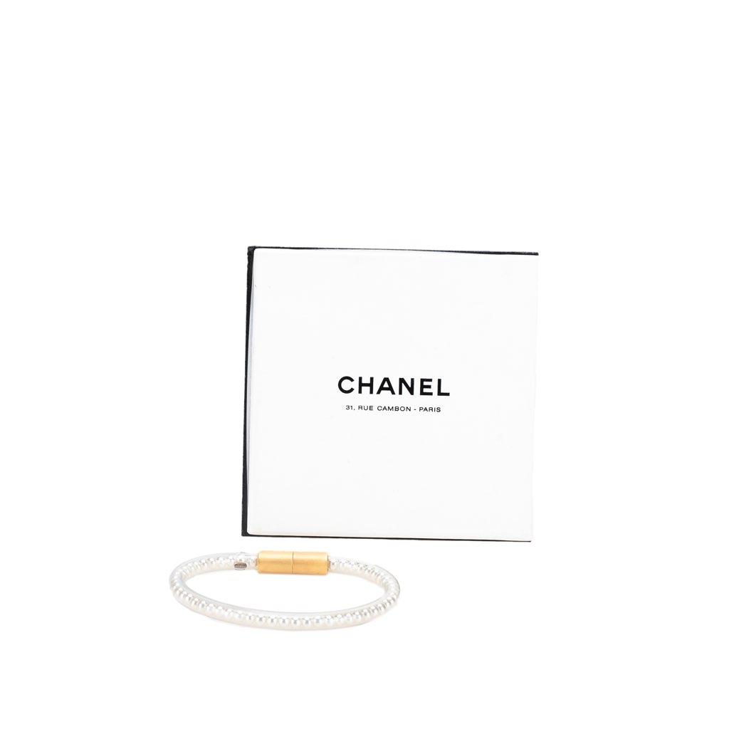 Chanel Faux Pearl PVC Tube Bracelet - Side view