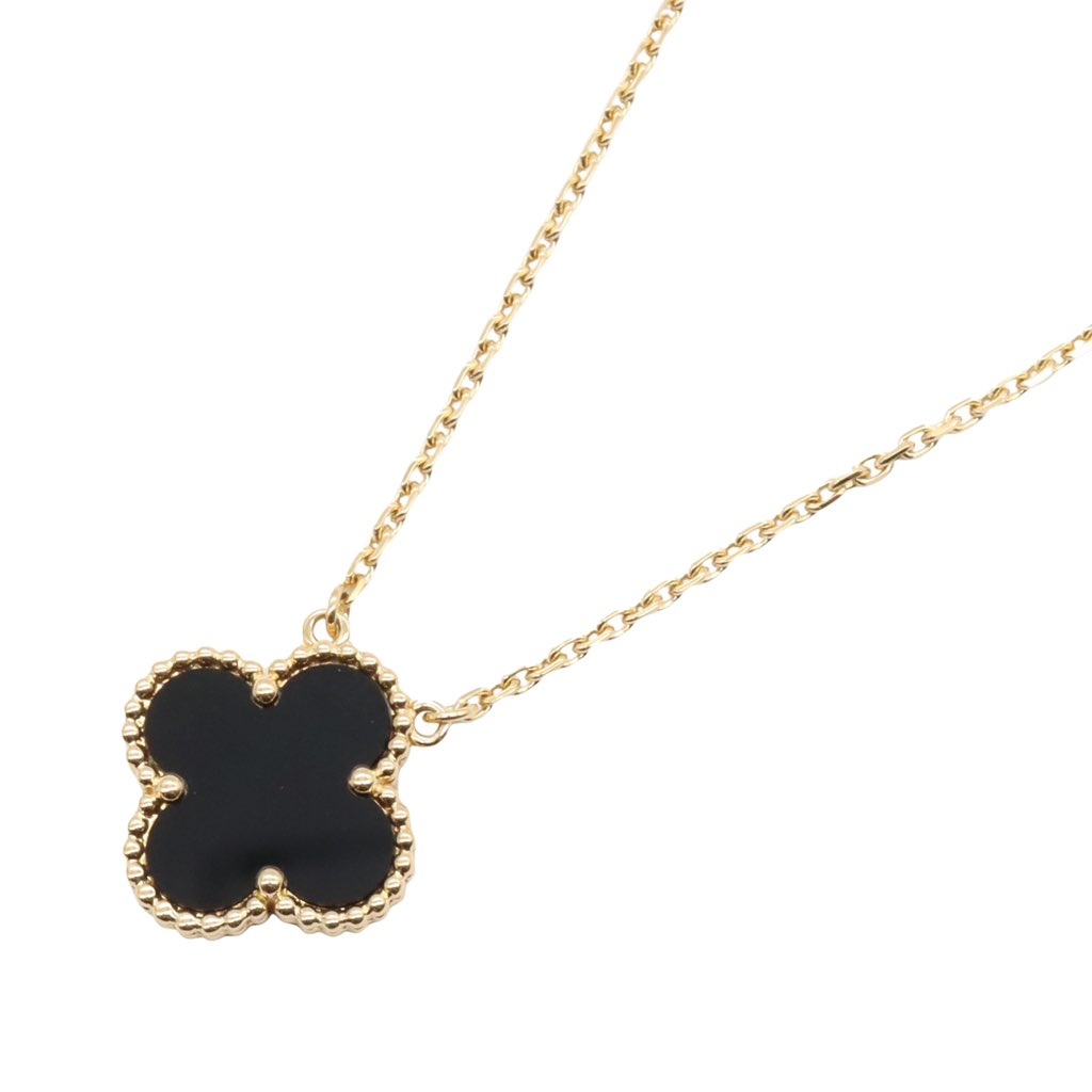 Van Cleef & Arpels 18K Yellow Gold and Onyx Vintage Alhambra Pendant Necklace - 2