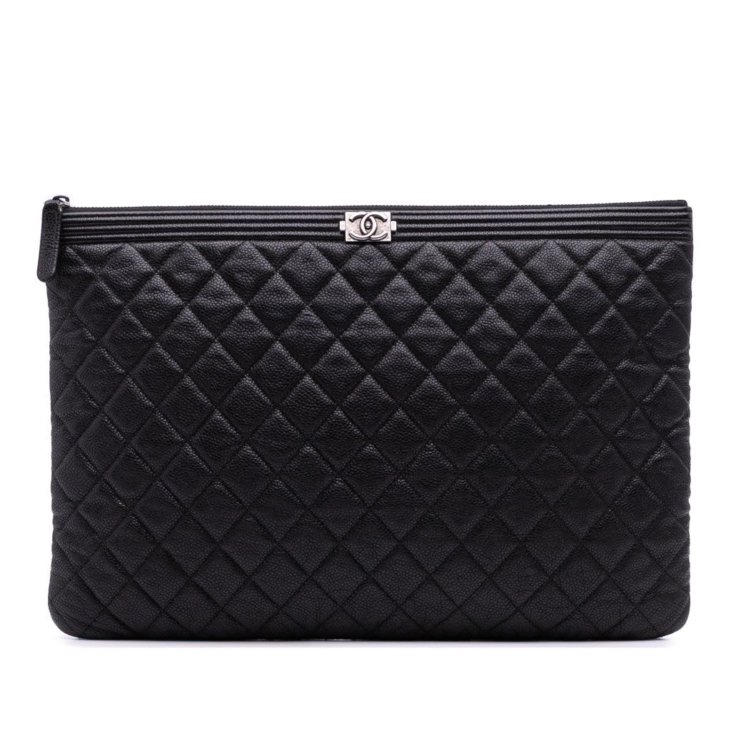 Chanel Large Quilted Caviar Boy O Case Clutch