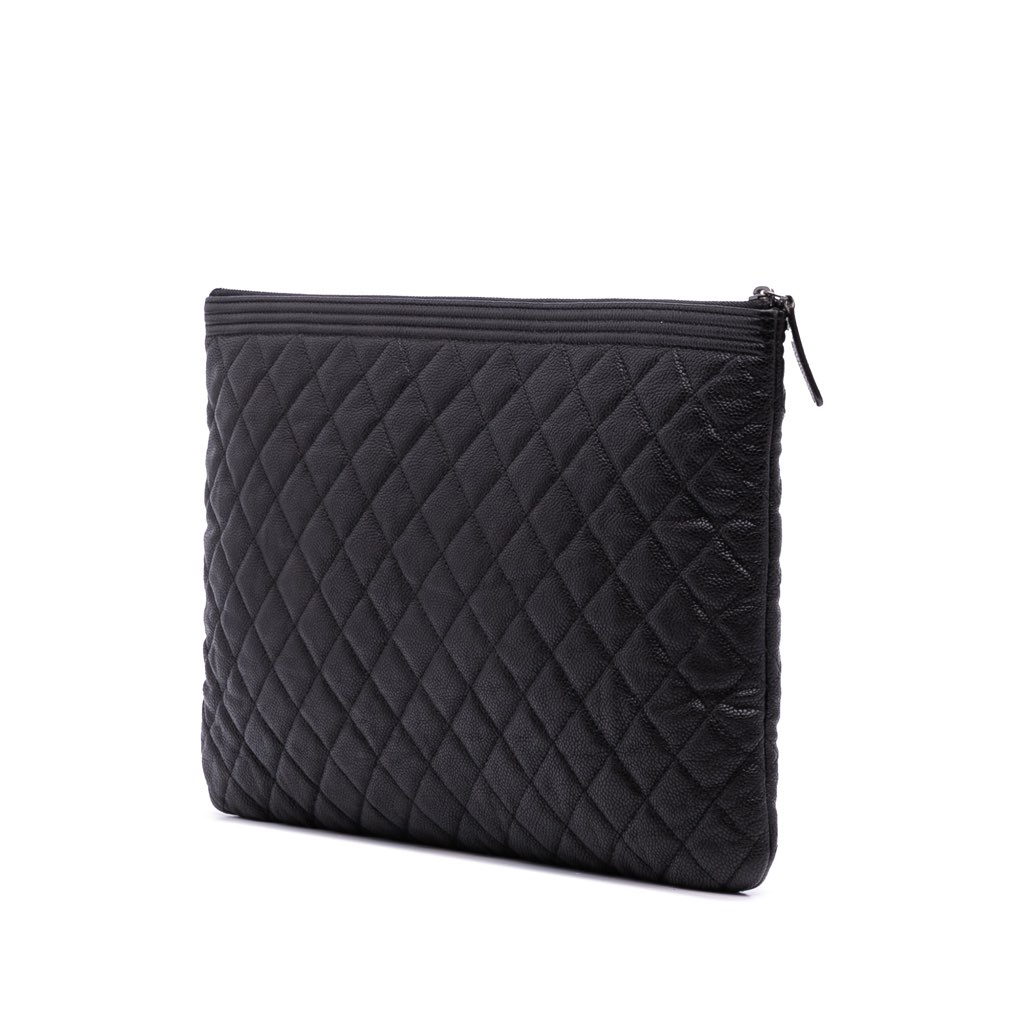 Chanel Large Quilted Caviar Boy O Case Clutch - Back view