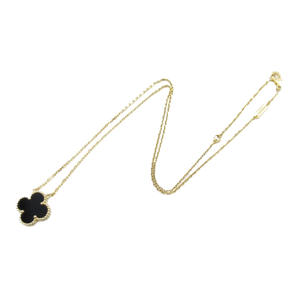 Van Cleef & Arpels 18K Yellow Gold and Onyx Vintage Alhambra Pendant Necklace - 3