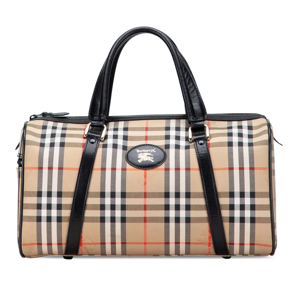 Burberry Haymarket Check Canvas Boston Bag Brown Canvas Good - Front View