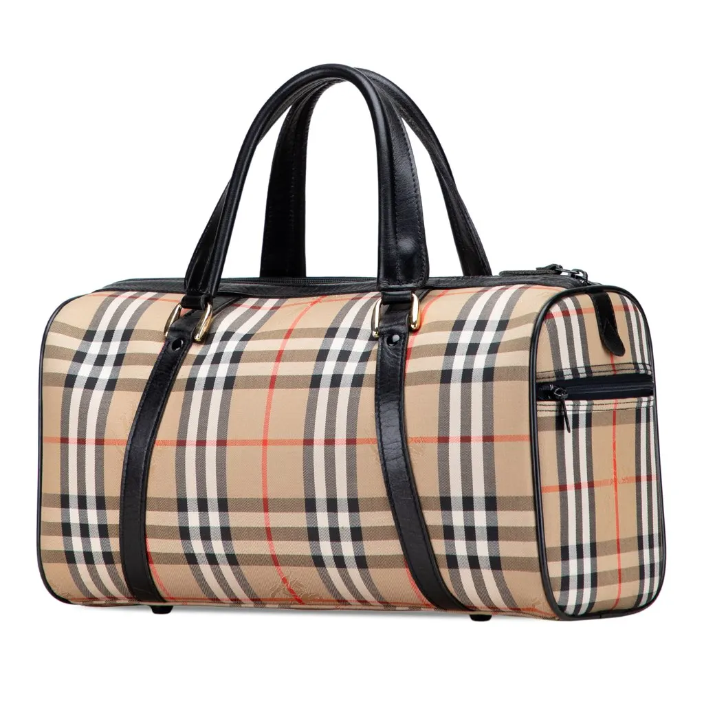 Burberry Haymarket Check Canvas Boston Bag Brown Canvas Good - Back View