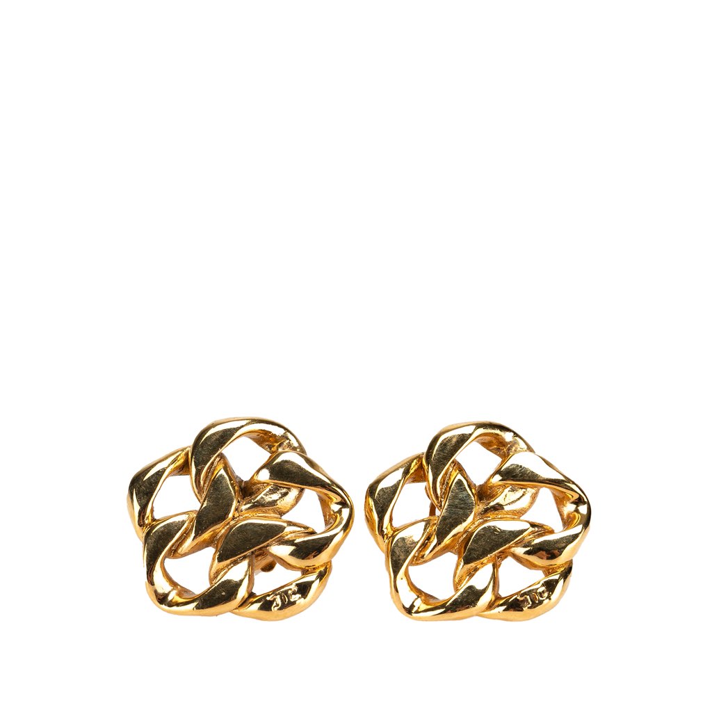 Chanel Gold Plated CC Chain Link Clip On Earrings