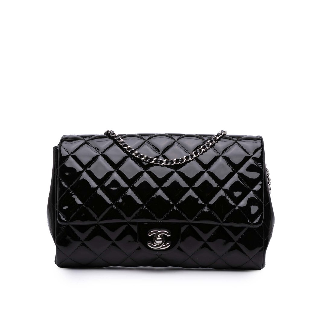 Chanel CC Quilted Patent Clutch With Chain
