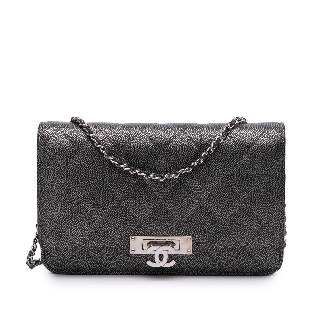 Chanel Quilted Metallic Caviar Golden Class Wallet On Chain