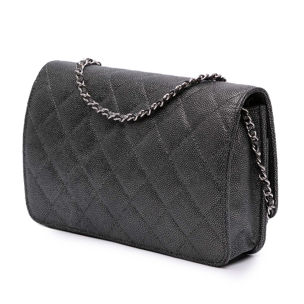 Chanel Quilted Metallic Caviar Golden Class Wallet On Chain - Back view