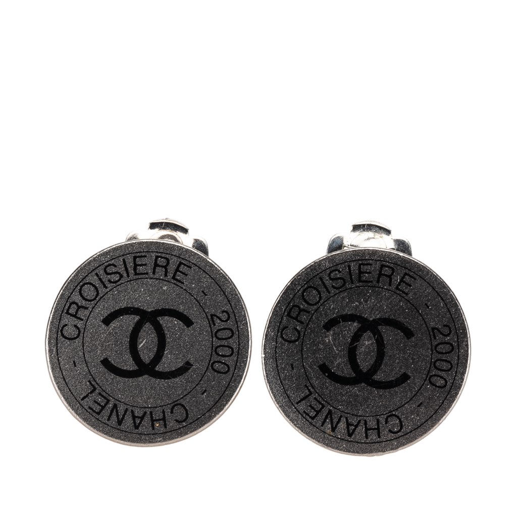 Chanel Silver Plated CC Cruise Disc Clip on Earrings