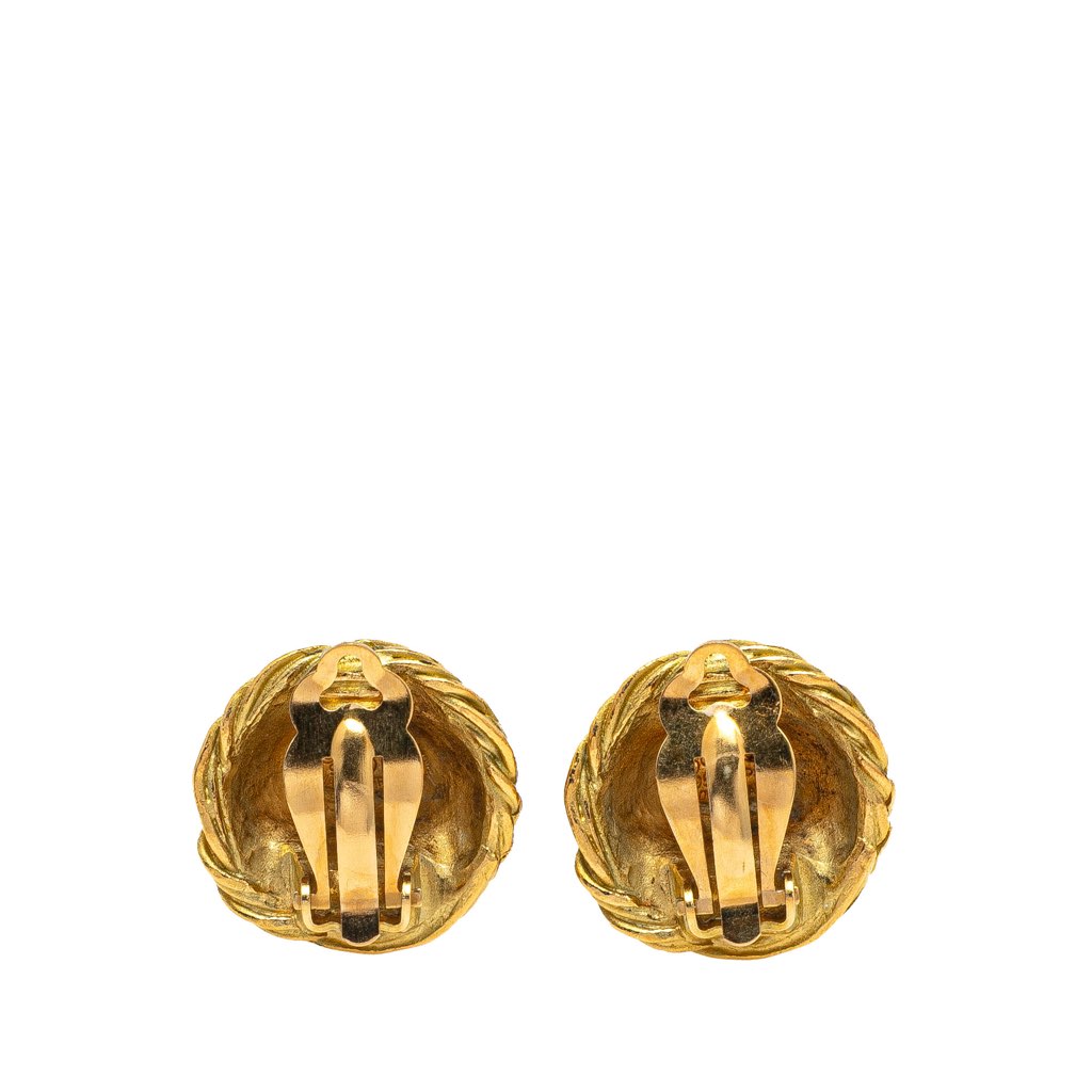 Chanel Gold Plated CC Quilted Round Clip On Earrings - Back view